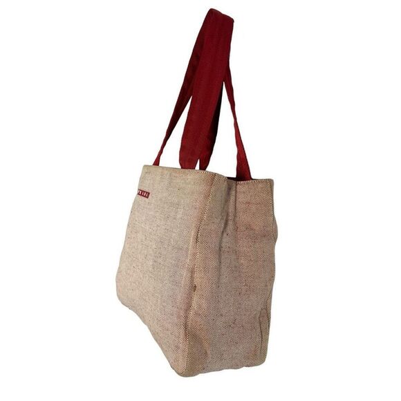 AuthenticāPrada Canvas Tote w/Beige & Red Tint w Logo Handbag - Picture 2 of 15
